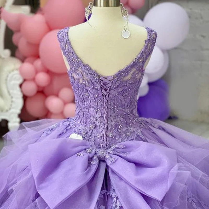 ANGELSBRIDEP Luxury Lilac Quinceanera Dresses Big Bow Back 3D Flowers Ruffles Vestidos De 15 Anos Birthday Princess Ball Gown