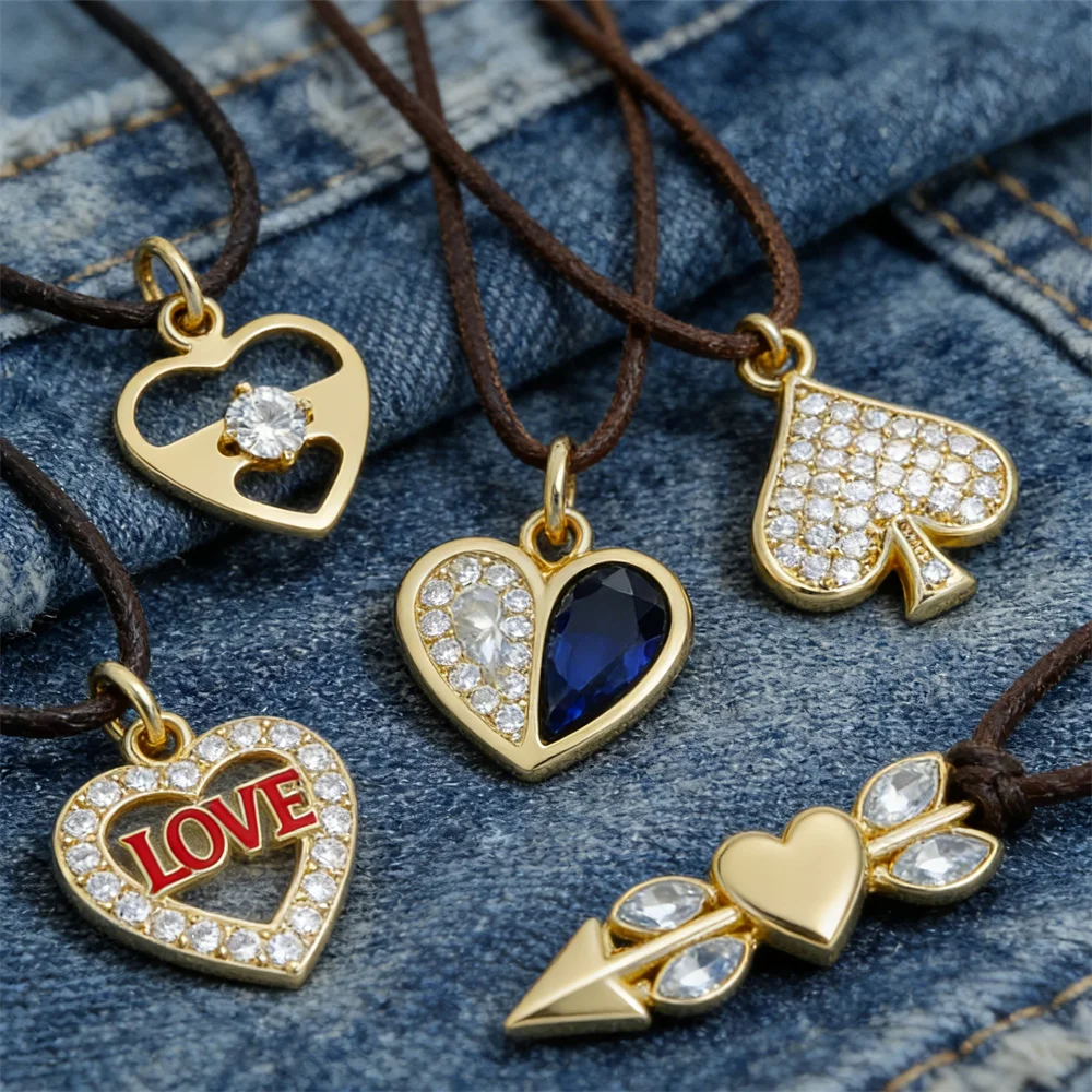 

5Pcs Pendants Double Heart Arrow Charms Gold Plated Inlay Zirconia Hollow for DIY Jewelry Necklace Bracelet Making Accessories