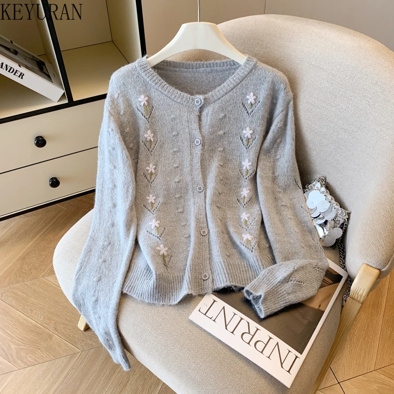 

Осенний вязаный кардиган с 3D цветами, свитер, женская одежда Sueter Mujer, корейский свитер с v-образным вырезом, милые универсальные топы, шикарные Pull Femme