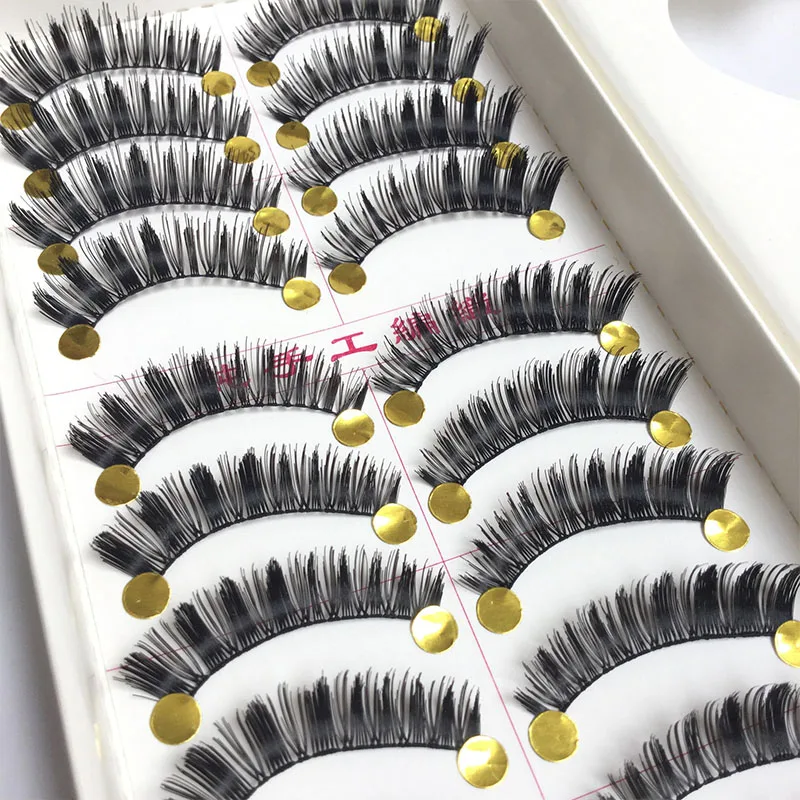 Handmade 10 Pairs False Eyelashes Natural Nude Makeup Thick Simulation Eyelashes Daily Stage Performance Eyelash Extension K10