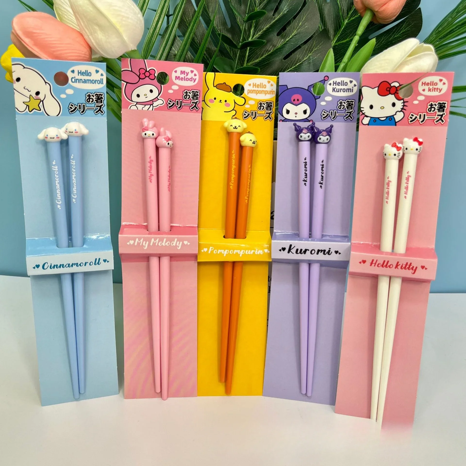 Anime Figure Sanrios Cinnamoroll Kuromi My Melody HelloKittys Pompom Purins Student Style Chopsticks for Serving Meals Gifts