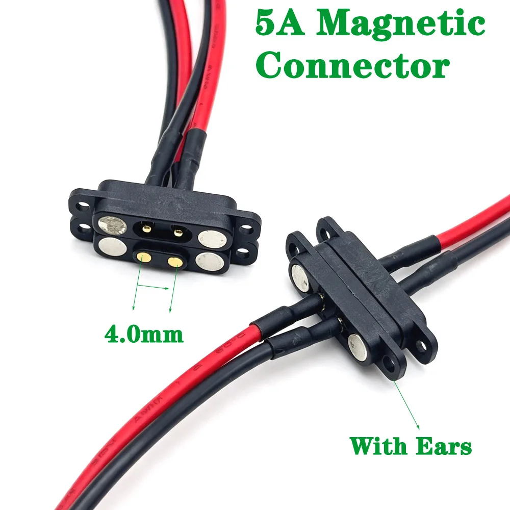 4Sets 5A DC Magnetic Pogo Pin Connector 2Pin Pogopin Male Female Spacing 2.54MM 4.0mm Spring Loaded DC Power Socket