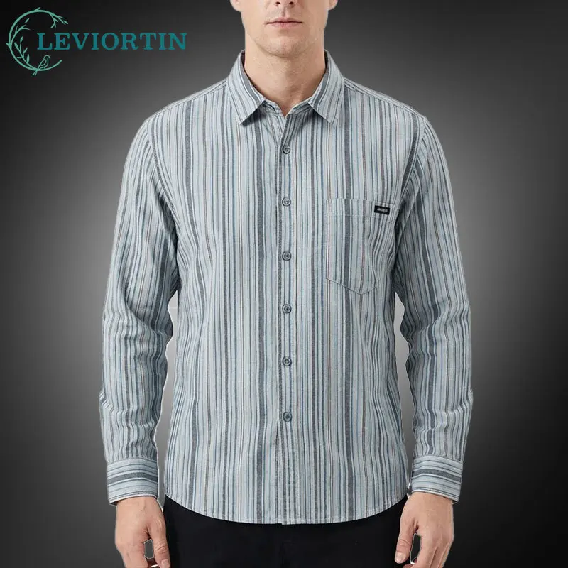 

Мужская рубашка-карго в стиле ретро с полосками, длинным рукавом, отложным воротником, свободного кроя, из стираного хлопкового вельвета, рабочая рубашка-куртка, повседневная верхняя одежда