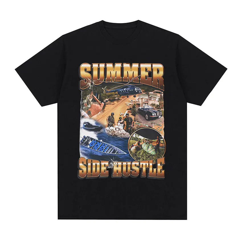 T-shirts humoristiques « Summer Side Hustle » pour hommes et femmes, mode décontractée, t-shirt en coton surdimensionné, col rond, manches courtes, streetwear