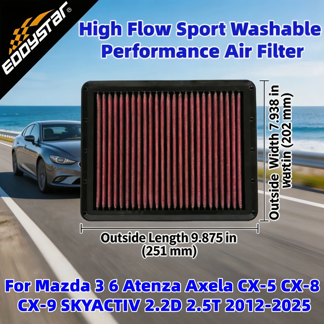 

For Mazda 3 6 Atenza Axela CX-5 CX-8 CX-9 SKYACTIV 2.2D 2.5T 2012-2025 High Flow Sport Washable Performance Air Filter 33-3024