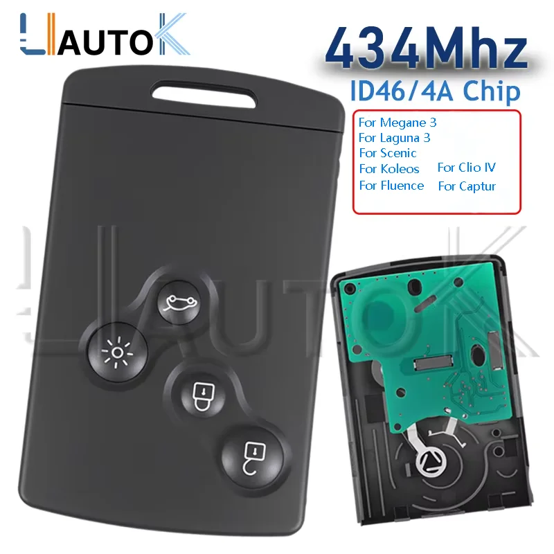 Remote Car Key 4A Chip ID46 For Renault Megane 3 Fluence Grand Clio IV Koleos Scenic Laguna 3 Captur Keyless go 434Mhz 4 Buttons
