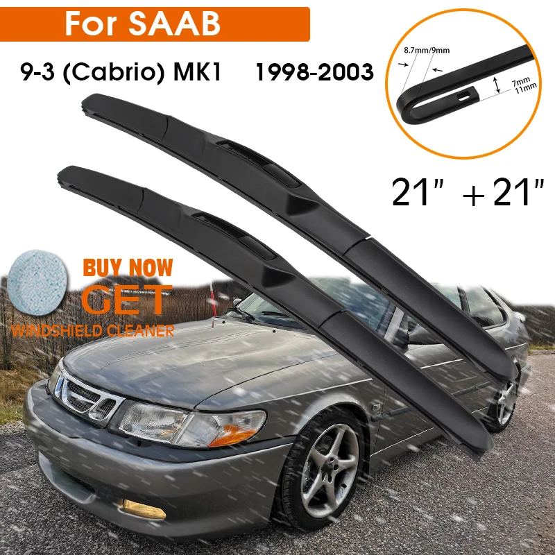 

Car Wiper Blade For SAAB 9-3(Cabrio) MK1 1998-2003 Windshield Rubber Silicon Refill Front Window Wiper 21"+21"LHDRHD Accessories