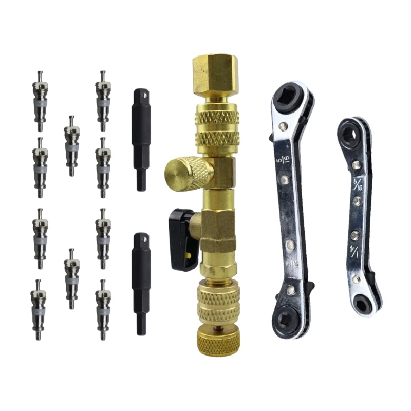

HVAC Service Wrench Kits with Valves Cores Removal Tool Versatile Wrench Set for HVAC Maintenance for Car & Home Cooling