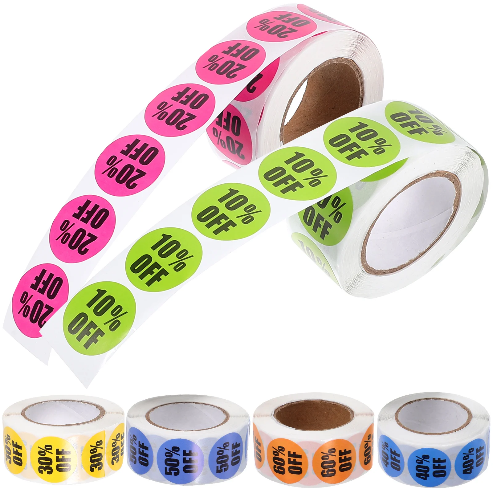 

6 Rolls Adhesive Discount Stickers Price Tag Label Signage Round Tags Supermarket Decals Labels Coated Paper for Small Business