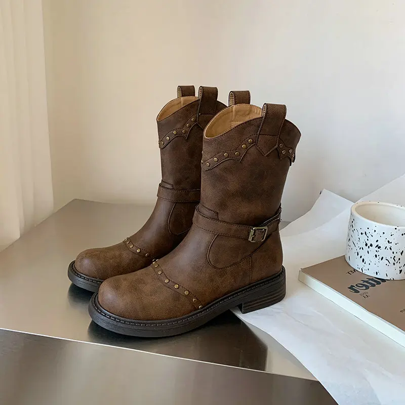 

Hot sale Platform Women Boots Retro Genuine Leather Ankle Boots Sexy Modern Outdoor Shoes