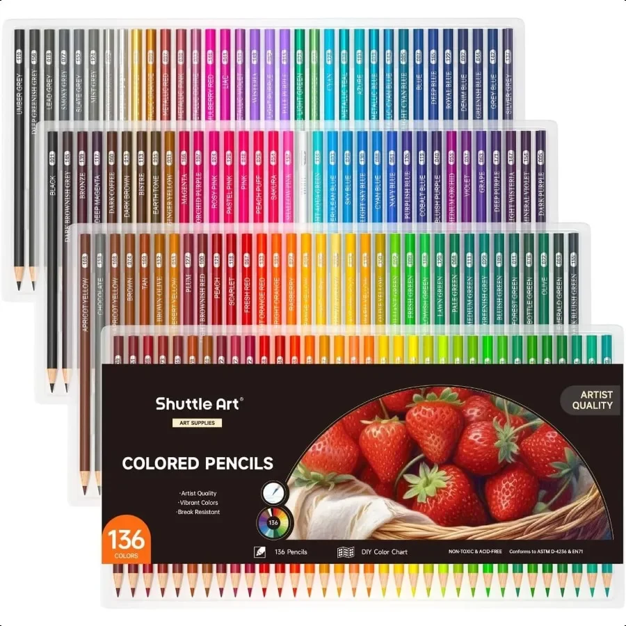 

136 Coloured Pencils Soft Core Colouring Pencils Set for Adult Colouring Books Doodling Sketching Drawing Art plies