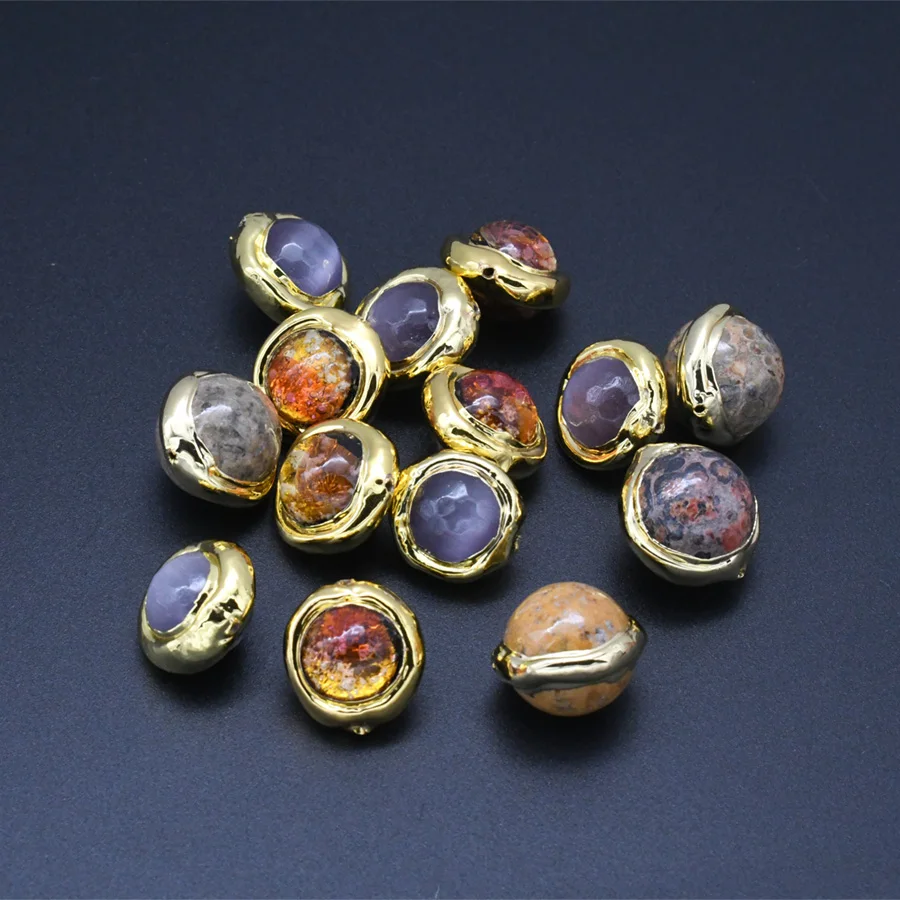 

New Arrival Clay Surround Gold Plating On Natural Stone Round Loose Beads For DIY Jewelry Making Accessory