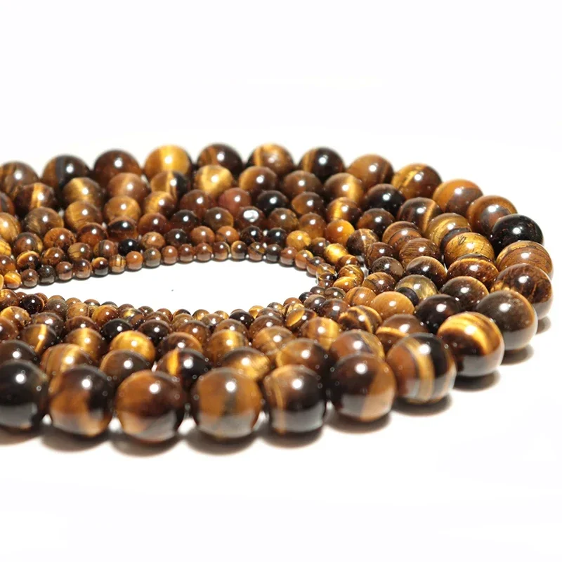 4mm/6mm/8mm/10mm/12mm/14mm Echte Natürliche Tigerauge-Steinperlen für Schmuckherstellung Braune Glatte Perlen Armbandherstellung Perlen – Detail 1