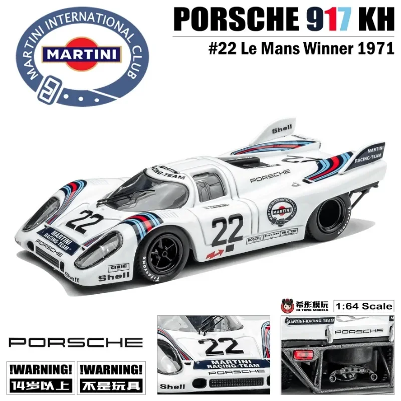 Alloy Static Model Car para crianças, 1:64, Porsche 917, KH Le Mans, coleção de brinquedos, presentes de férias