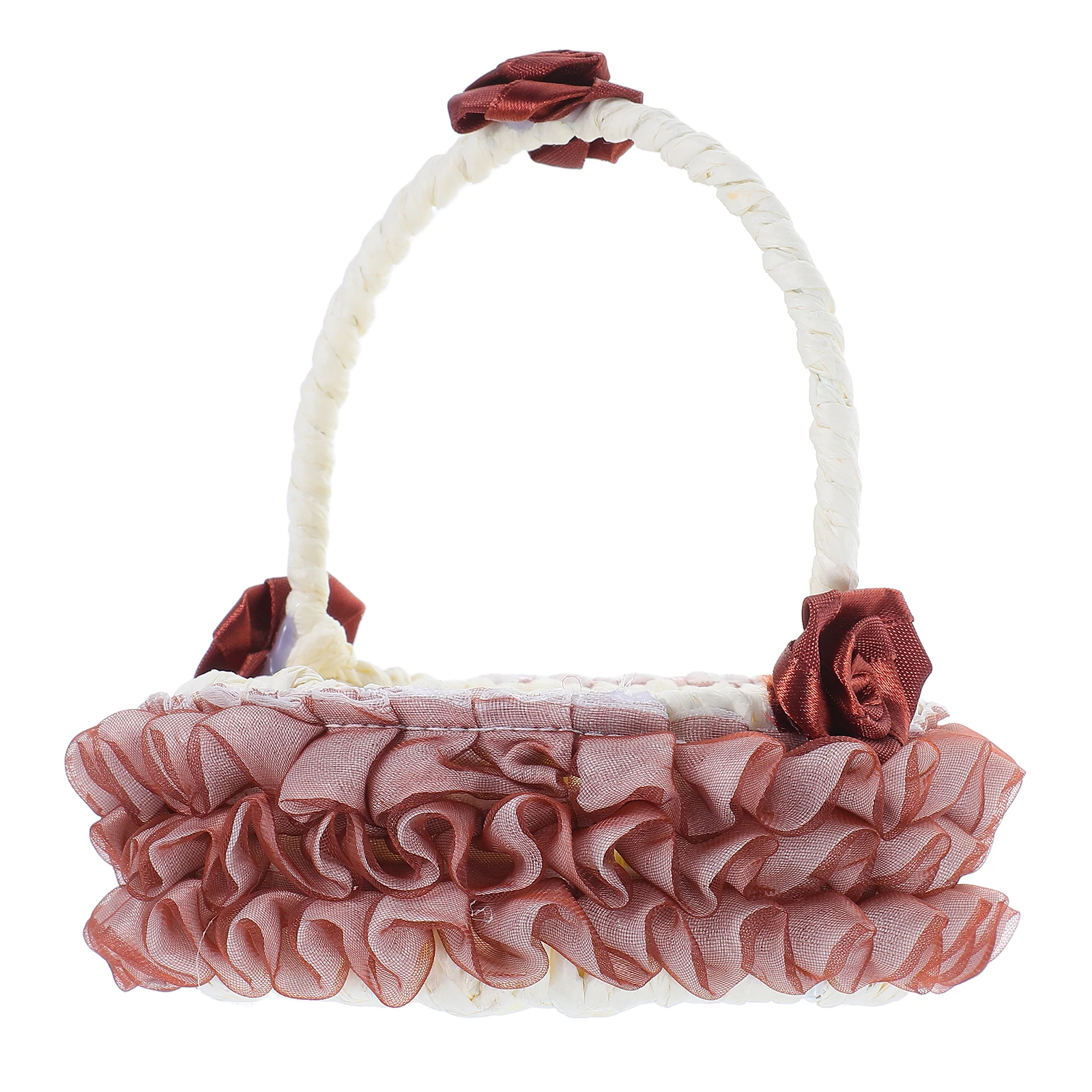 

Handmade Woven Flower Basket Wedding Storage Decorative Iron Paper Rope Fake Floral Baskets For Bridal Candy Display