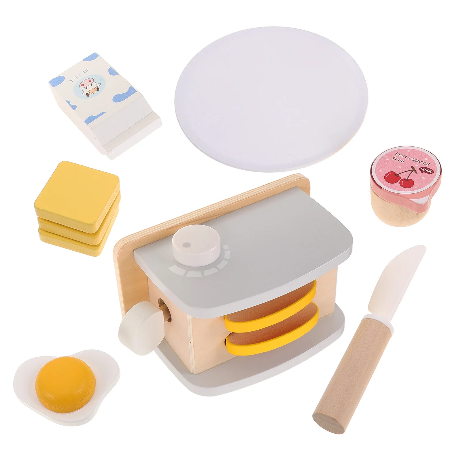 1Set Wooden Toaster Pretend Play Breakfast Accessories Montessori Kitchen Playset Bread Machine for Toddlers Creative Role Play