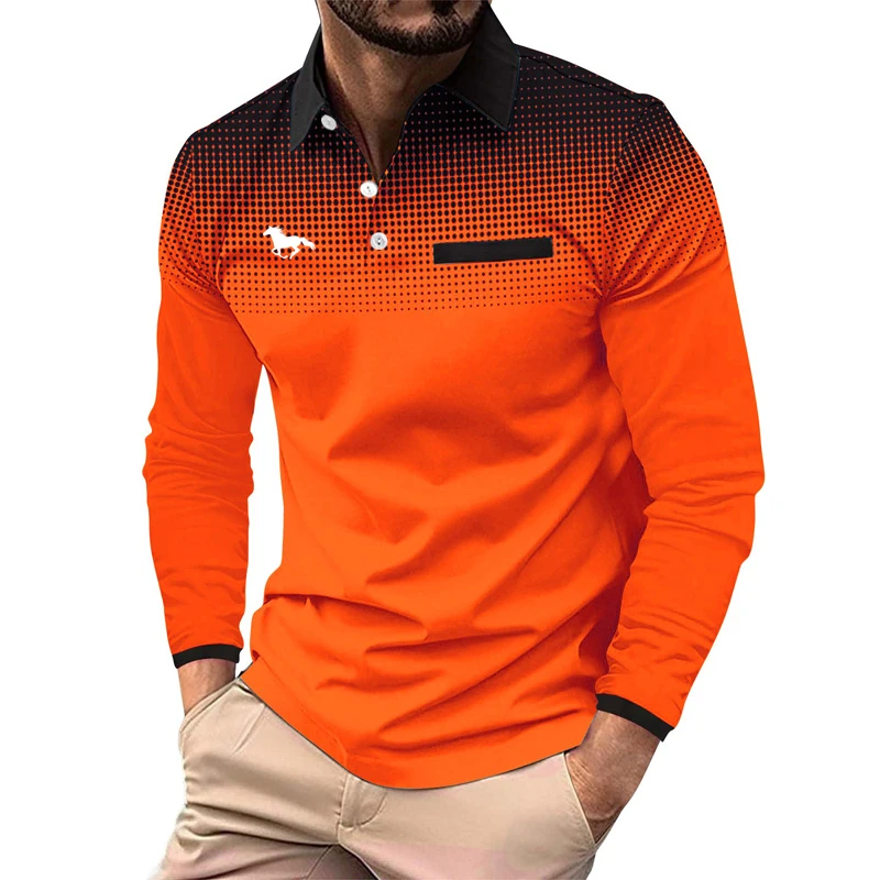 Spring Autumn Men Long Sleeve Sport Lapel Polo Shirt Men Clothes Business Casual Fake Pocket Stitching Golf Polo Shirt Tops