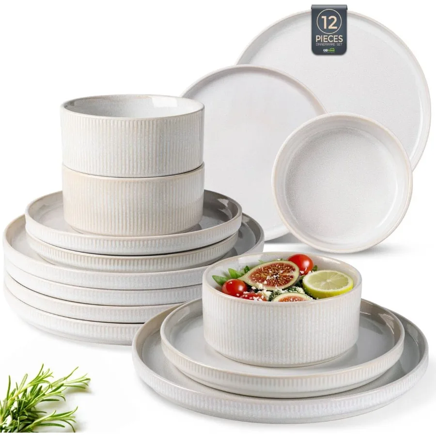 

Наборы керамической посуды для 4 круглых керамических тарелок и мисок с реактивной глазурью, набор устойчивых к царапинам посудомоечной машине и микро