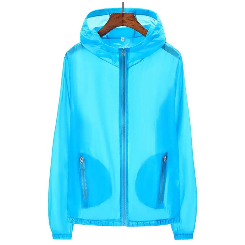 Unisex Summer Lightweight Sunscreen Jacket Lady Girls Pockets Zip Hooded Windproof Sun Protection Coat Fishing Jackets