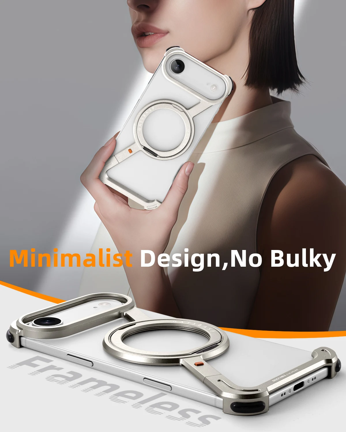 Oatsbasf Bezramkowe metalowe etui na telefon iPhone 17 Air/17 Pro/Pro Max z podpórką 360 °   Obrotowy, odporny na wstrząsy ochraniacz Magsafe — zdjęcie produktu 4