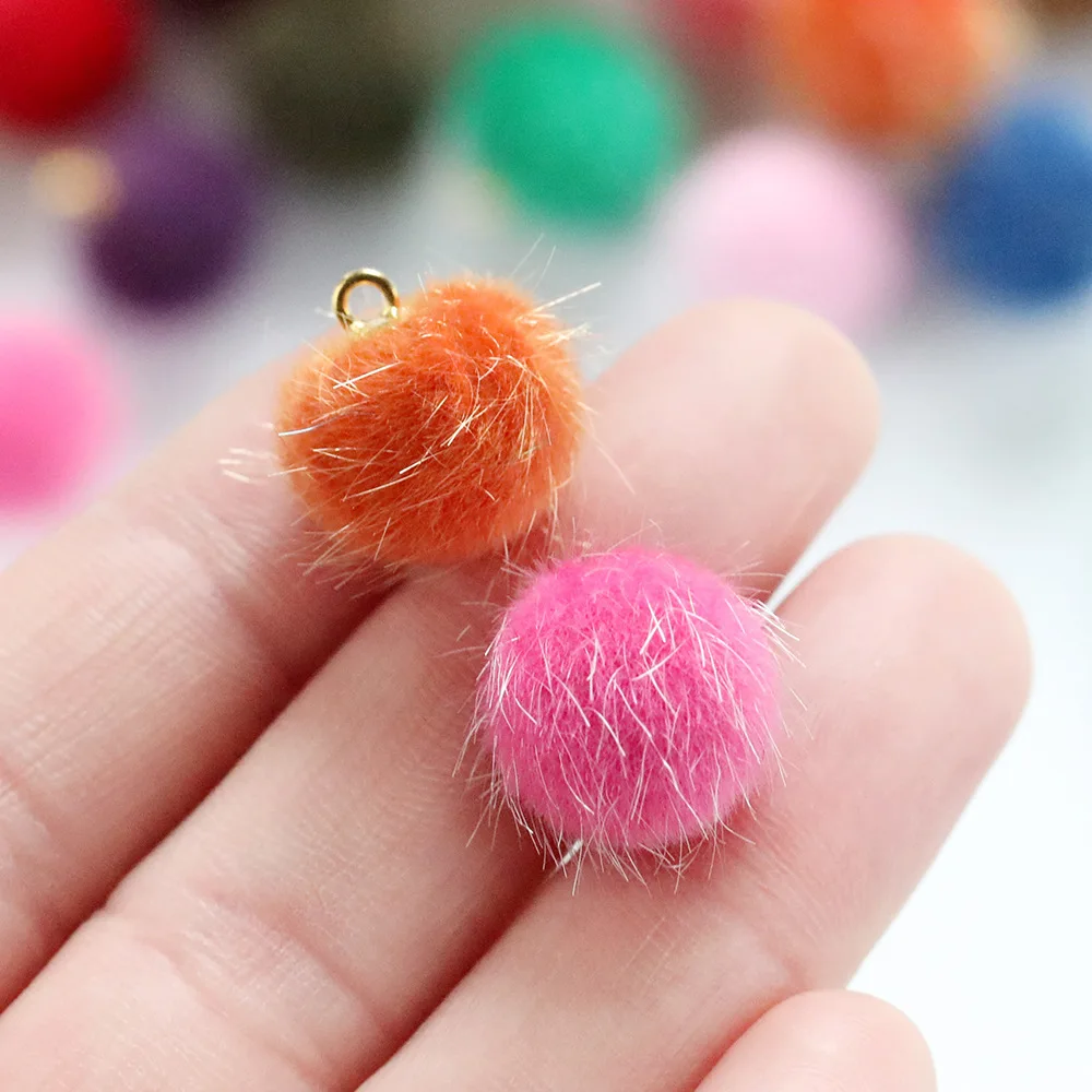 10Pcs Imitation Mink Fur Ball Polyester Pendant 15Mm Plush Beads Handmade DIY Earrings Hair Necklace Accessories