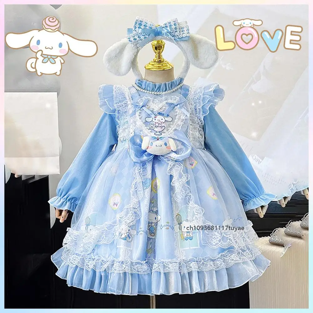 Cute Spring New Cinnamoroll Children Lolita Princess Velvet Dress Sanrioas Kawaii Fashion Girls Cosplay Costume Party Dress Gift