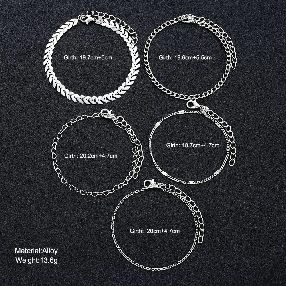 4Pcs/5Pcs 보헤미안 스타일 발찌 조절 가능한 골드/실버 진주 참 발찌 Dainty Multilayer Link Anklet