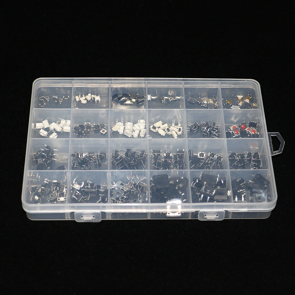 250pcs/box Micro Switch Assorted Push Button Tact Switches Reset 25Types Mini Leaf Switch SMD DIP 2*4 3*6 4*4 6*6 Diy Kit