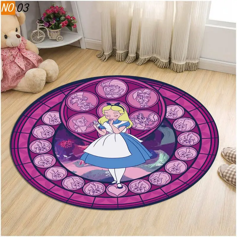 Disney Cartoon Alice In Wonderland Circel Velboa Carpet Cartoon Children's Room Circular Non-Slip Chair Cushion Home Decoration