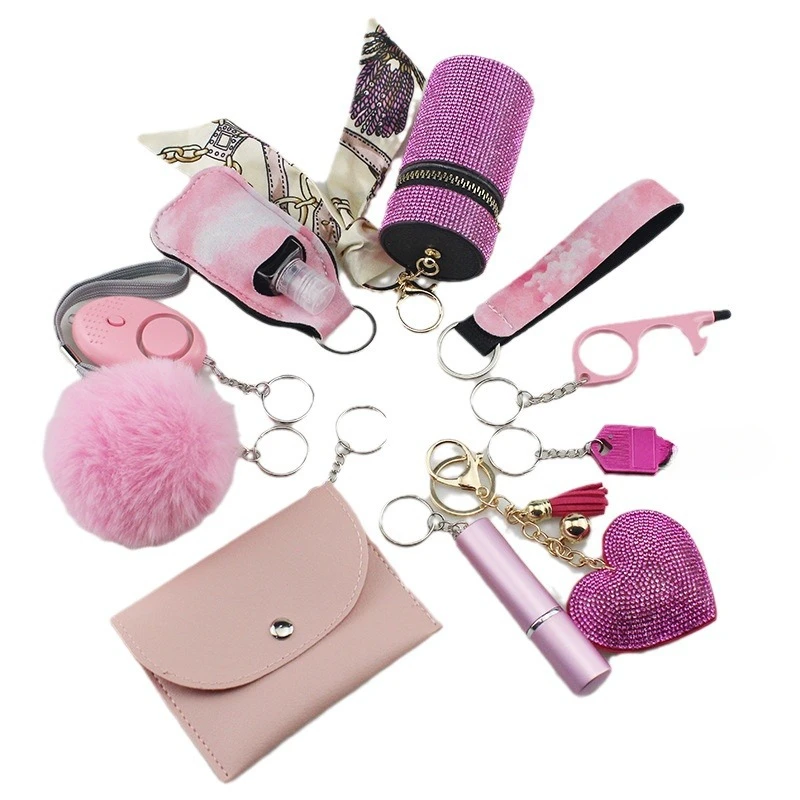 Llavero con alarmas personales de autodefensa para mujer, juego de bolsa de almacenamiento DIY de 10 Uds., llavero multifunción