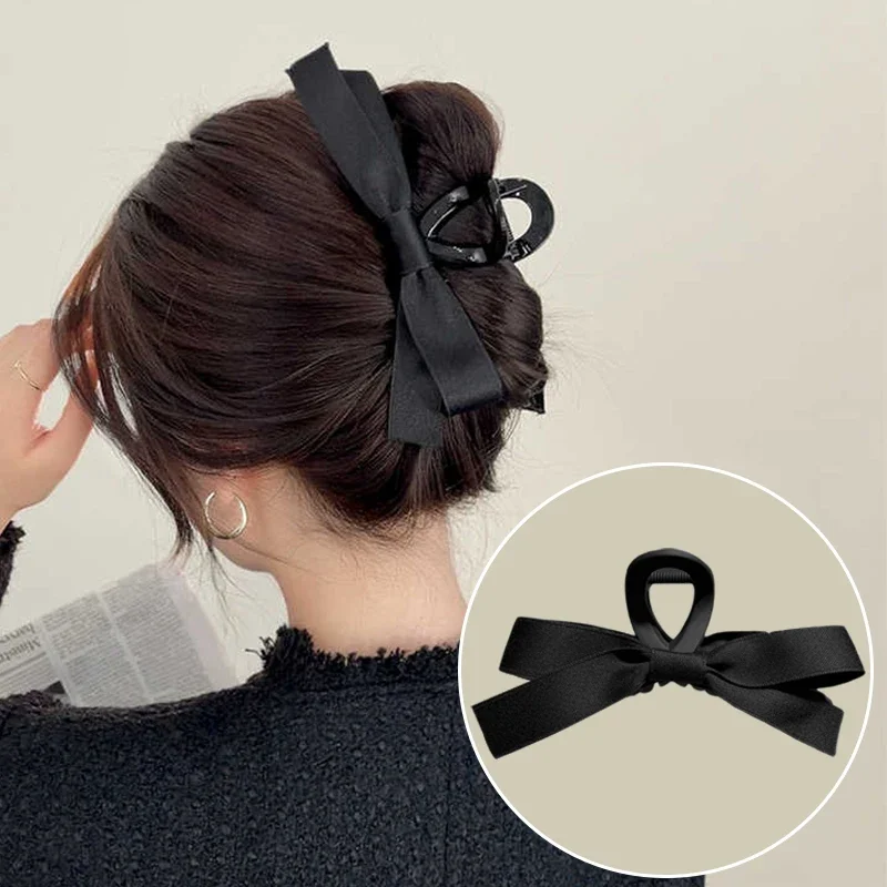 Vintage Satin Hairpins Big Velvet Bow Fashion Elegant Women Black Bowknot Hair Claw Hair Clips Korean Hair Accessories