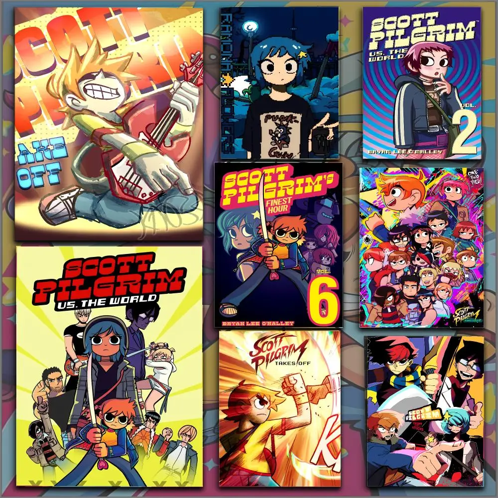 Anime S-Scott P-Pilgrim Takes Off Poster Peel and Stick Matte Self Adhesive PVC Easy Apply Removable Waterproof Frameless Home D