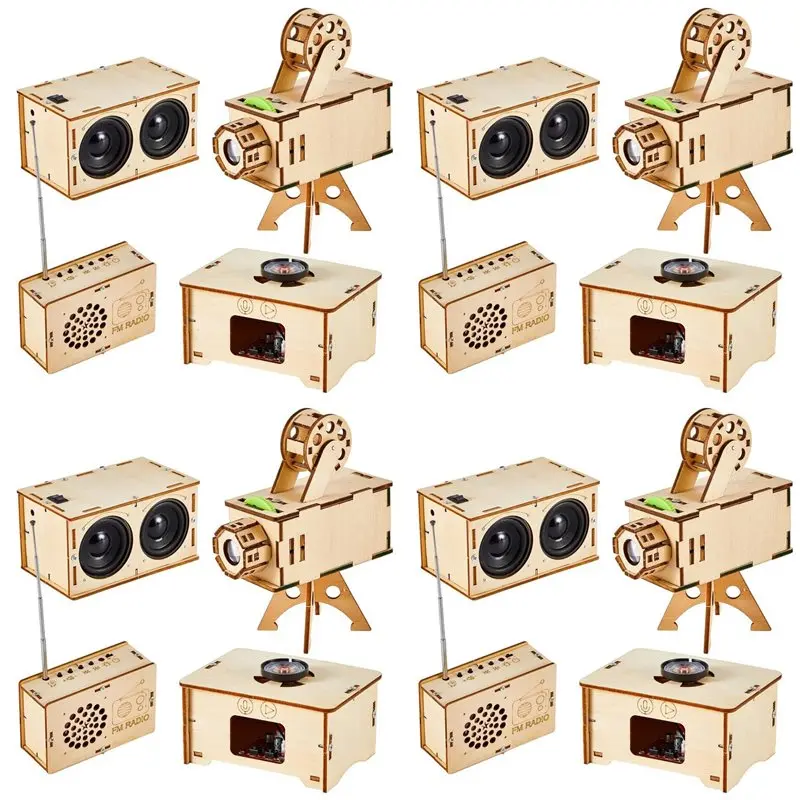 16 Set Of Wooden Puzzle DIY Craft Kit Speaker Radio Gramophone Projector Soldering Practice DIY Electronic Kits