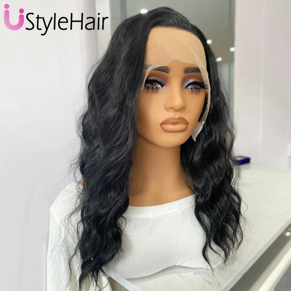 UStyleHair أسود قصير موجة شعر مستعار الاصطناعية الدانتيل شعر مستعار أمامي للنساء شعري طبيعي الاستخدام اليومي الباروكات ألياف مقاومة للحرارة الشعر