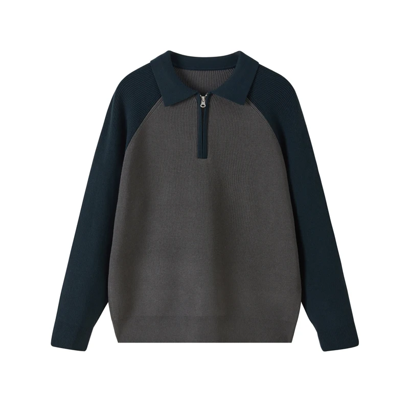 

Turn-Down Collar Knitted Men Sweater Patchwork Pullovers Zipper Winter New Quality Anti-Wrinkle Casual Elastic Sueters De Hombre