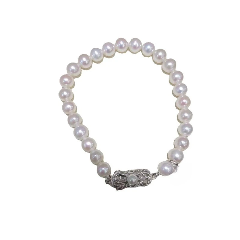 

Bow 925 silver buckle freshwater pearl bracelet classic temperament