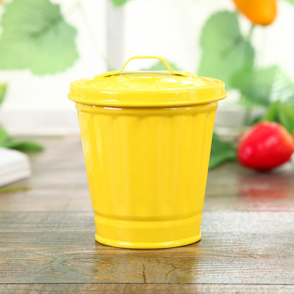 

Mini Trash Desktop Garbage Mini Dustbins Box Iron Dustbins Containers Lid for Car Home Office Environmental Small Size
