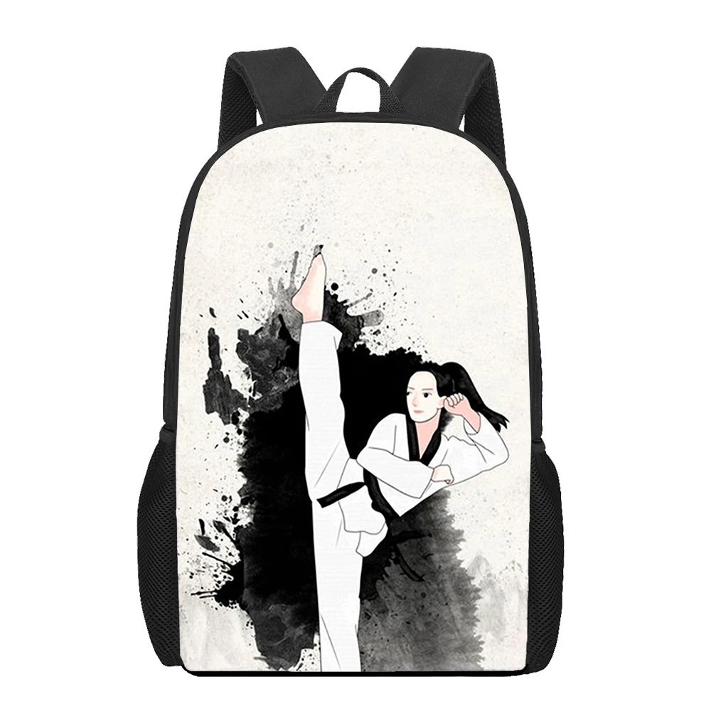 Mochilas escolares de Kung Fu Taekwondo, bolsa de libros impresa en 3D, mochila de 16 pulgadas para adolescentes, niñas, niños, mochila para