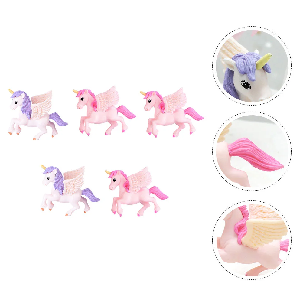 

5 Pcs Car Unicorn Ornaments Child Decoration Topper Plastic Mini Figures Cake Adornment