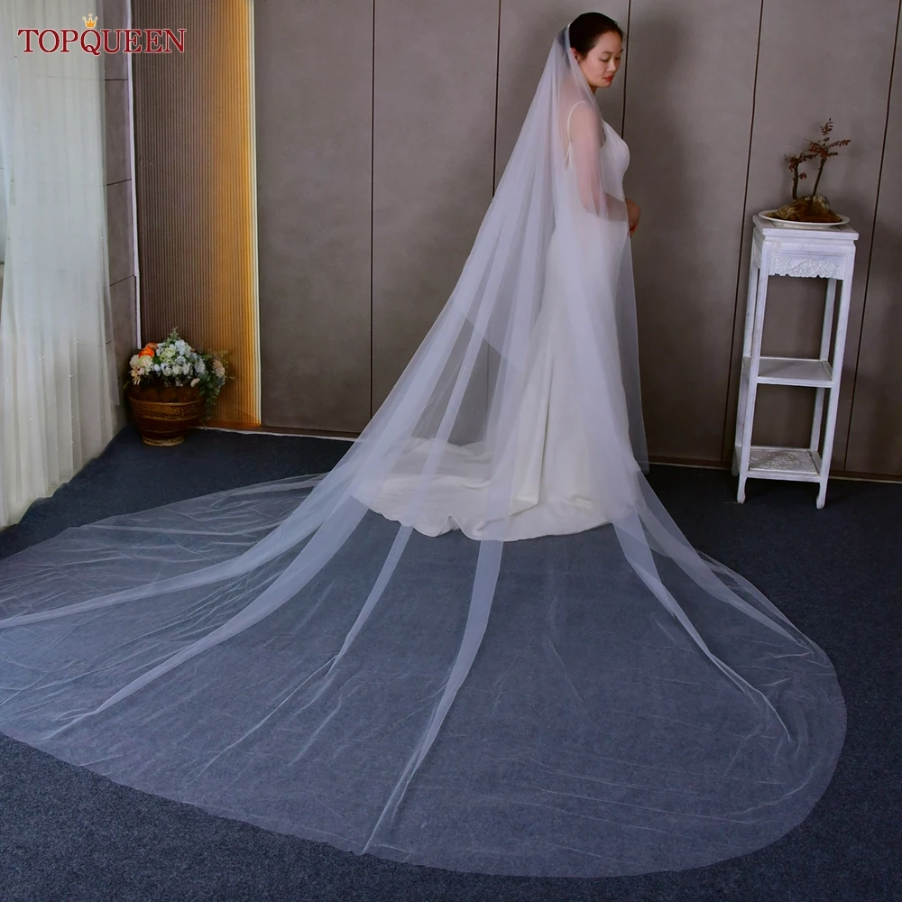 TOPQUEEN V25L Long Bridal Veils 2 Layers Simple Elegant Wedding Veil 3M*5M Extra Wide and Extra Long Cathedral Veil Soft Swiss