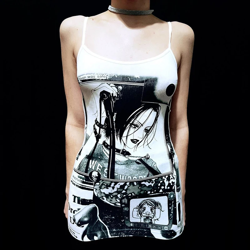 Y2k style Clothes 90s Gothic Tank Cool girls Dress Gothic Sexy Sleeveless Tank Tops Vintage Cute Grunge Streetwear Crop Tops