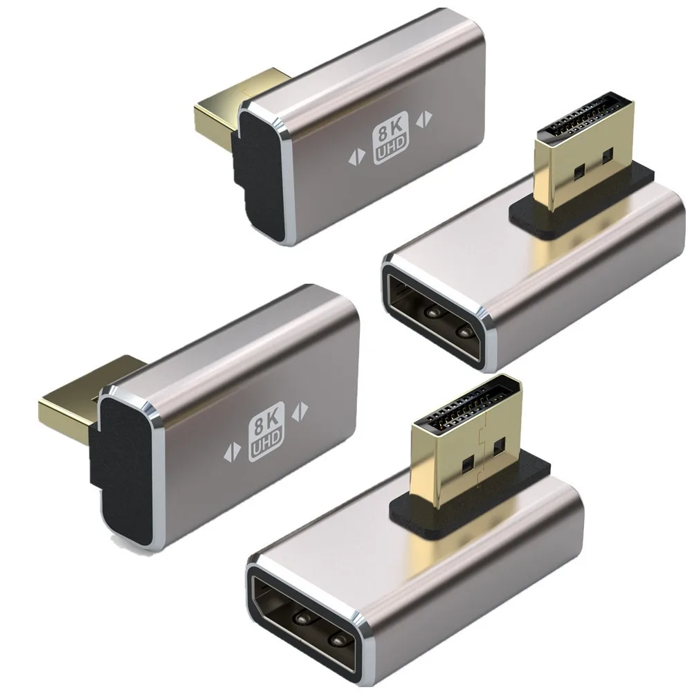 Adapter 8K DisplayPort 1.4 płaski 90 stopni i 270 stopni, kątowy konwerter złącza pionowego DP męski na żeński DP kształt L