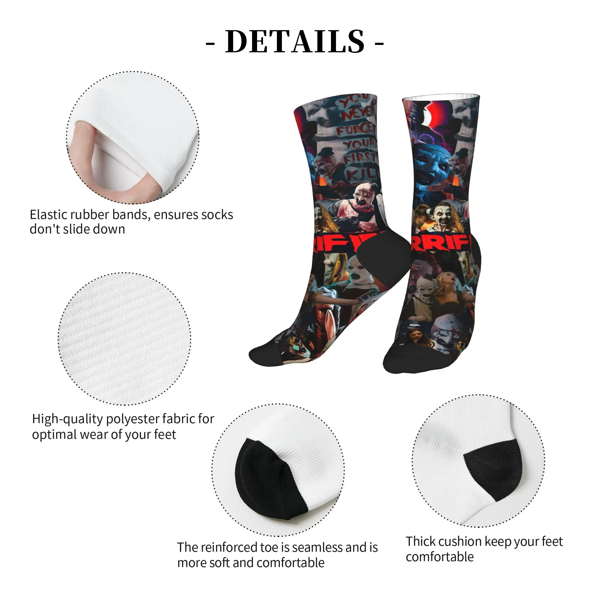 المرعب مهرج فيلم الرعب الجوارب المطبوعة جوارب عدم الانزلاق الرجال الجوارب جودة الشتاء Harajuku الجري جوارب رياضية