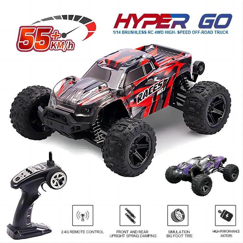 HXRC 8609 8610 1:14 55KM/H 4WD RC Car With LED Remote Control Cars High Speed Drift Monster Truck for Kids vs Wltoys 144001 Toys