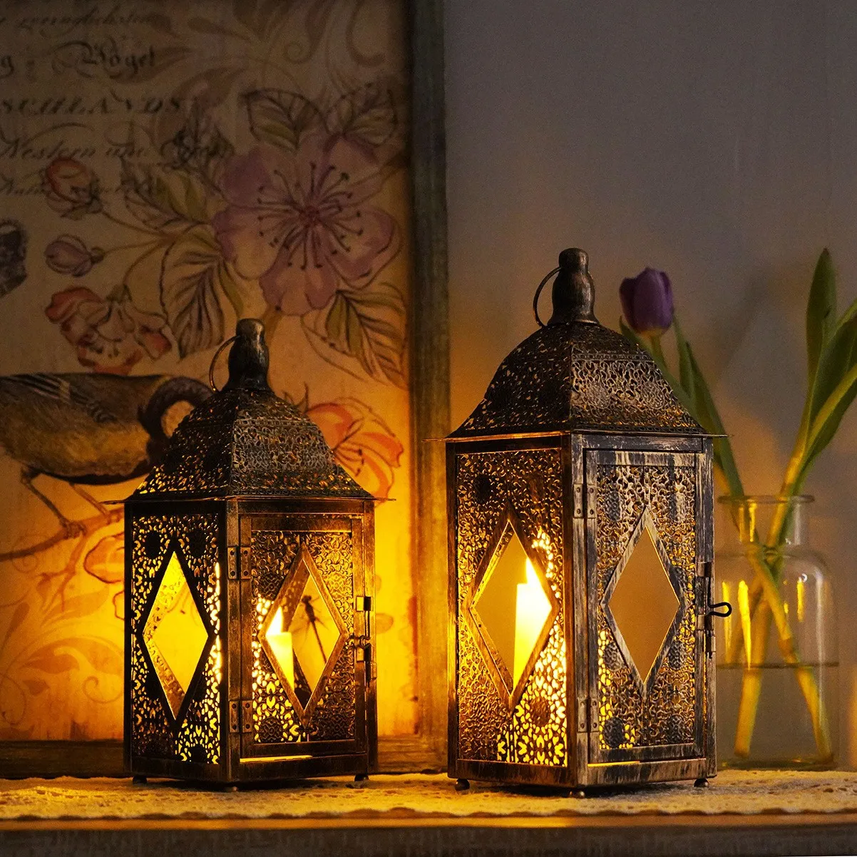 Ironwork Portable Candlestick Festival Atmosphere Candlestick Hollowout Candlestick Ornaments Crafts Candle Holders Decorations