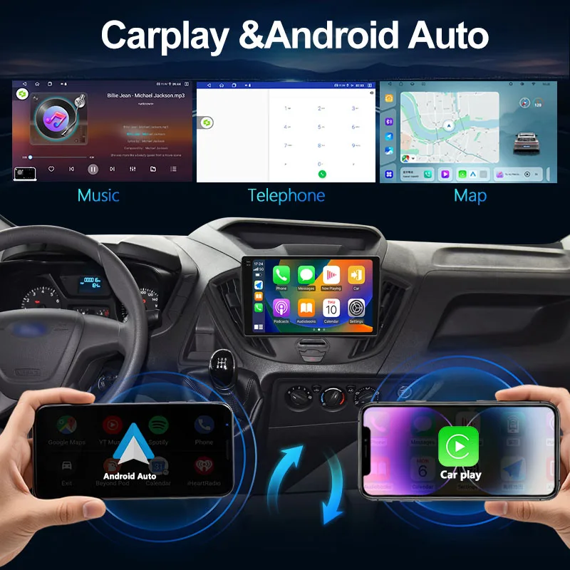 MeiHua For Ford Transit 2015-2018 2K Car Radio Android 14 Multimedia Video Player GPS AI Voice CarPlay Auto 4G Vertical Screen
