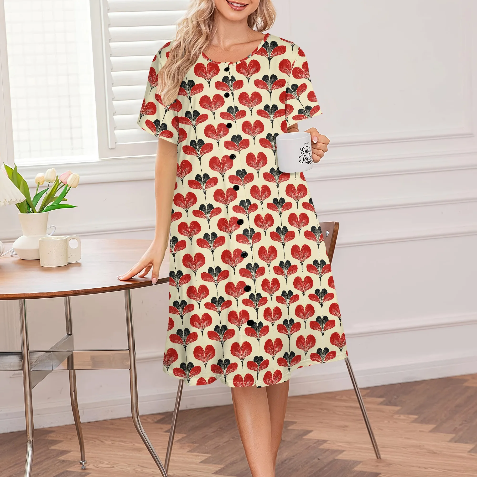

Floral Print Plus Size Dress Women's Casual Button-Down Summer Dress S-3XL Vintage Daywear or Casual Chic