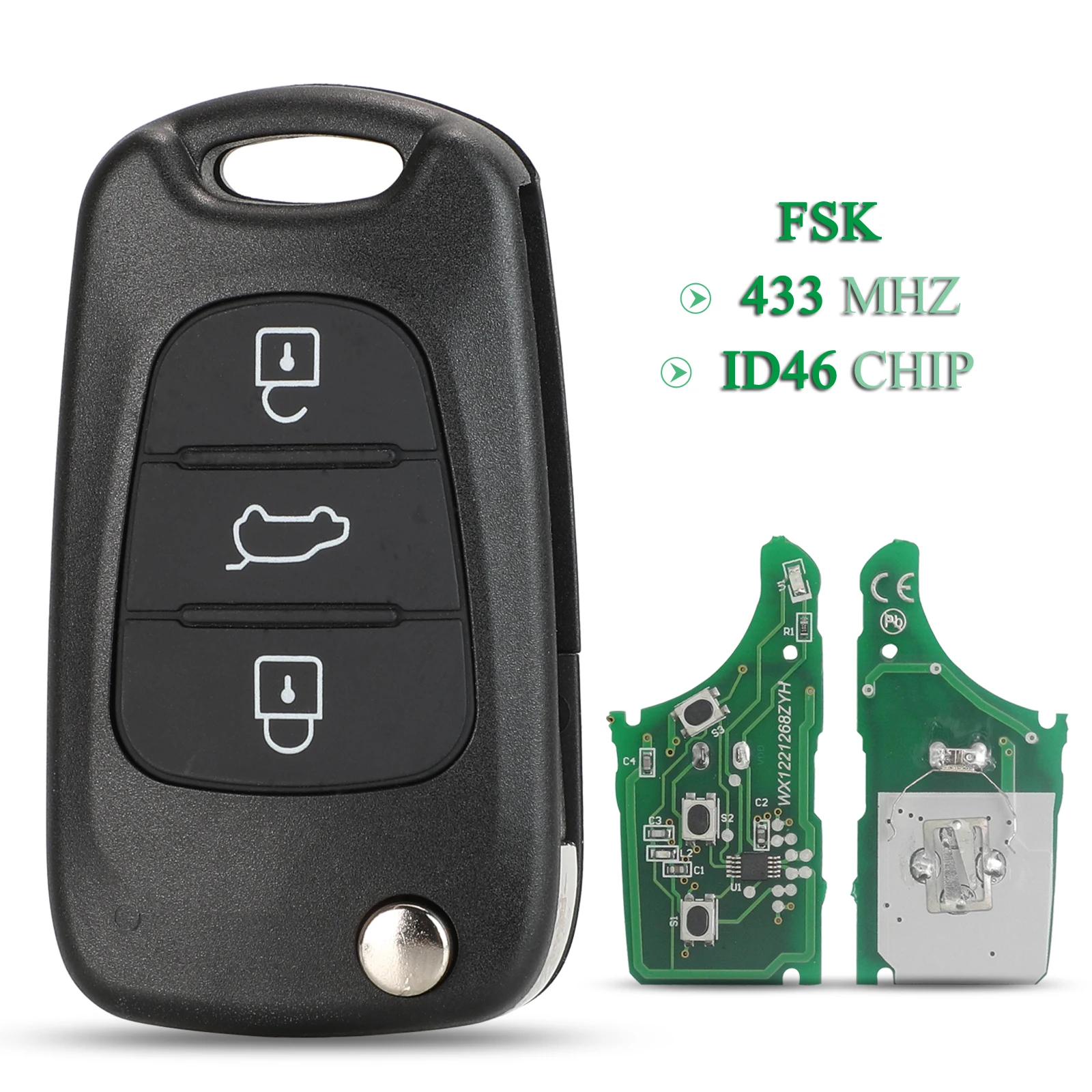 jingyuqin 3 Buttons Smart Remote Car Key 433Mhz FSK ID46 Chip Fod For Kia Sportage SL For Hundai IX35 i30 2006-2008 Replacement