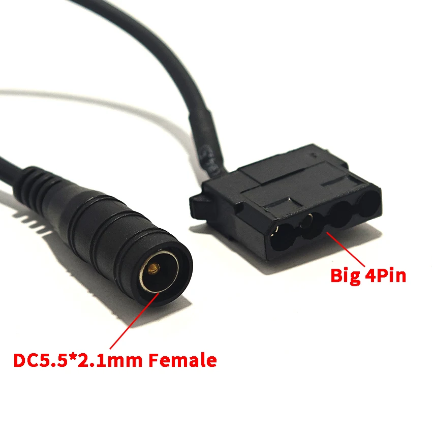 DC 5521 To Big 4Pin Converter Adapter Power Supply Cable IDE Molex Female DC 5.5x2.1mm to For Computer Case Fan Cable