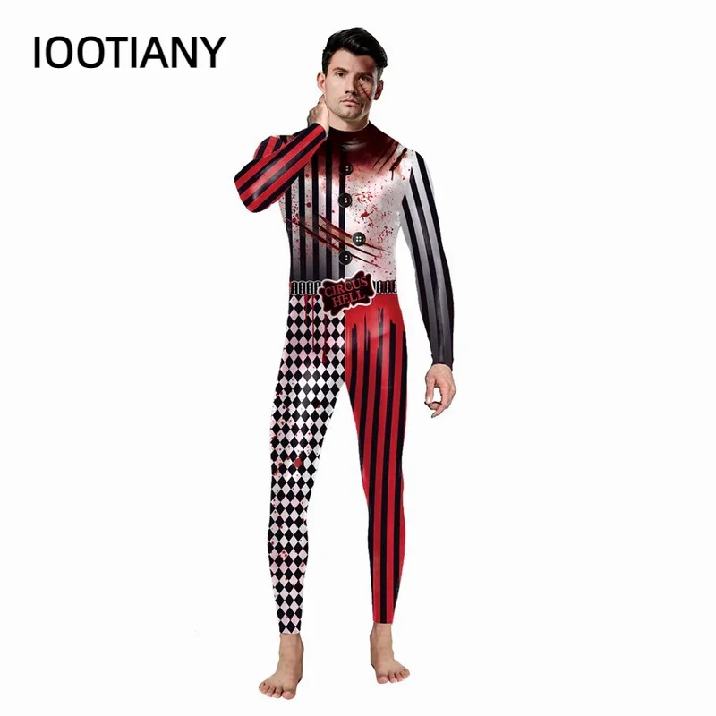 IOOTIANY Women/Men Circus Hell Printed Scary Jumpsuit Halloween Party Cosplay Costume Bodysuit Adults Fitness Onesie Outfits OI9